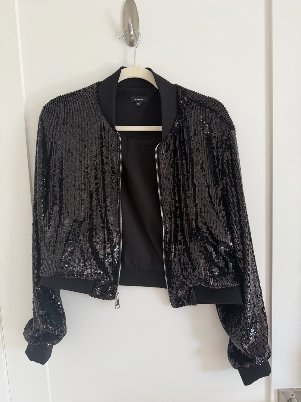 Express Black Sequin Bomber Jacket